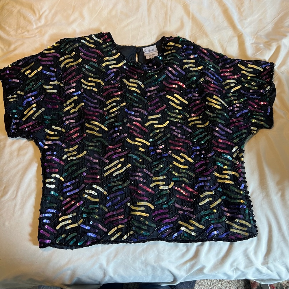 Jainson International Sequin Women's Silk Blouse - Black and Multicolor Size L